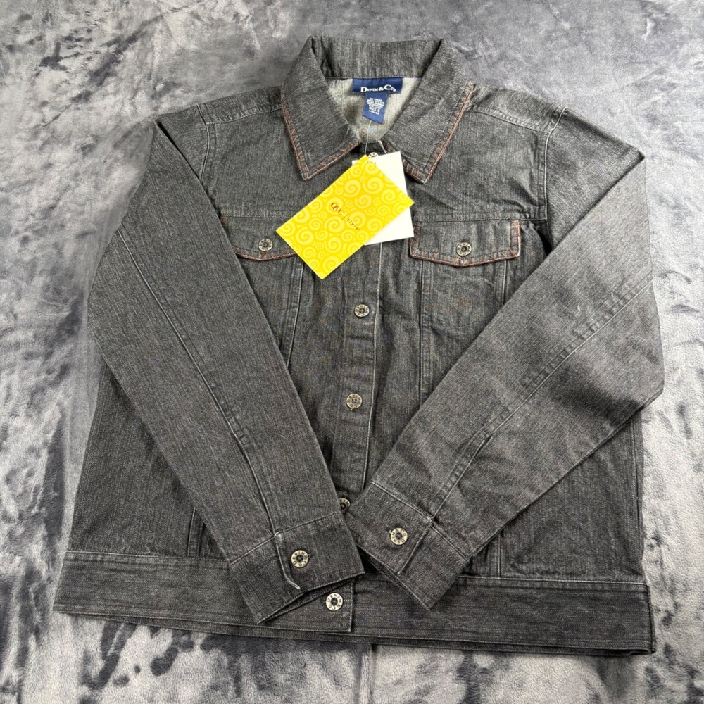 NWT Denim & Co Denim Jacket Womens S Gray Contrast Stitch Button Up A36460